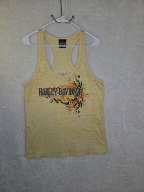 Harley-Davidson Yellow Burnout Tank Top Glitter Logo Women's Sz XL Orlando FL